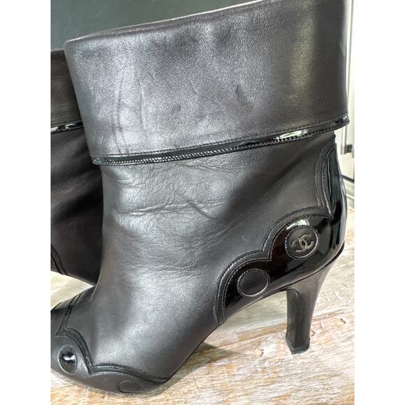 Chanel Short Boots Pumps Coco Mark Leather Black Size 38 US 8 3” Heel - Picture 7 of 10